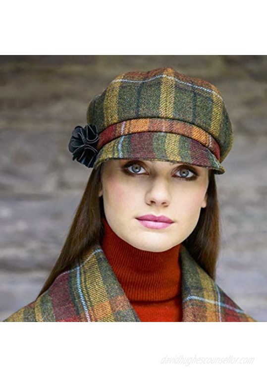 Plaid Ladies Newsboy Hat Made in Ireland Sunset Harvest Brown