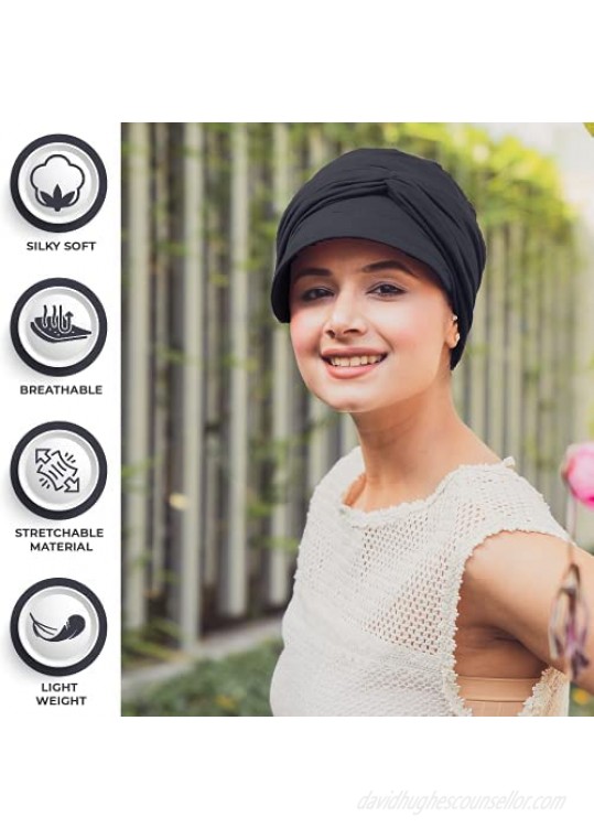 SAKUCHI Chemo New Boy Cap Headwear Turbans for Women Silky Soft Bamboo Hat Cancer Hair Loss