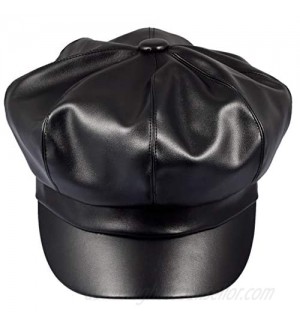 Samtree Women Newsboy Hats  Visor Beret Cabbie Hat 8 Panel Ivy Cap PU Leather