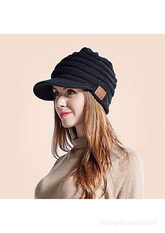 Women Bluetooth Newsboy Cabbies Beret Winter Beanie Warm Cotton Painter Crochet Knit Visor Hats with Brim Skull Peak Cap