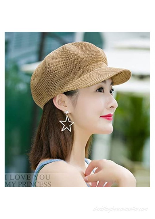 Women Summer Straw Newsboy Cap Beret Breathable Mesh Octagonal Cap Sun Hat Beach Hats for Women