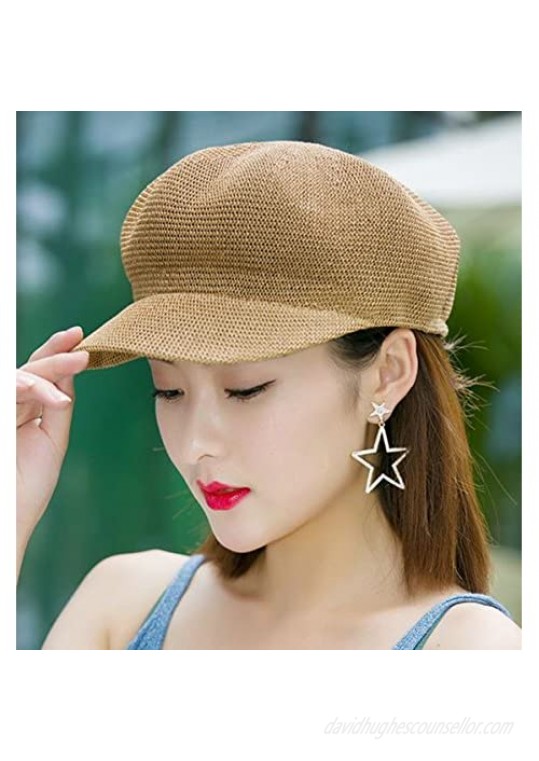 Women Summer Straw Newsboy Cap Beret Breathable Mesh Octagonal Cap Sun Hat Beach Hats for Women