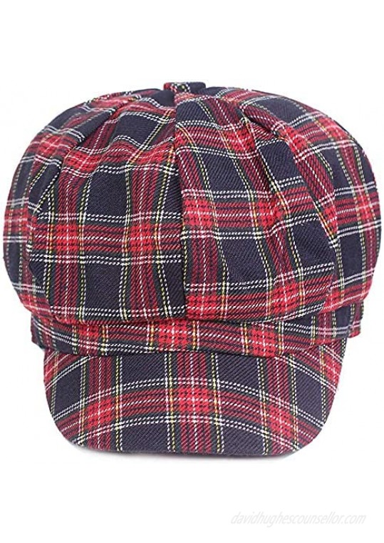 Womens Plaid Newsboy Cap Cotton Ivy Baker-boy Style Visor Berets Hats