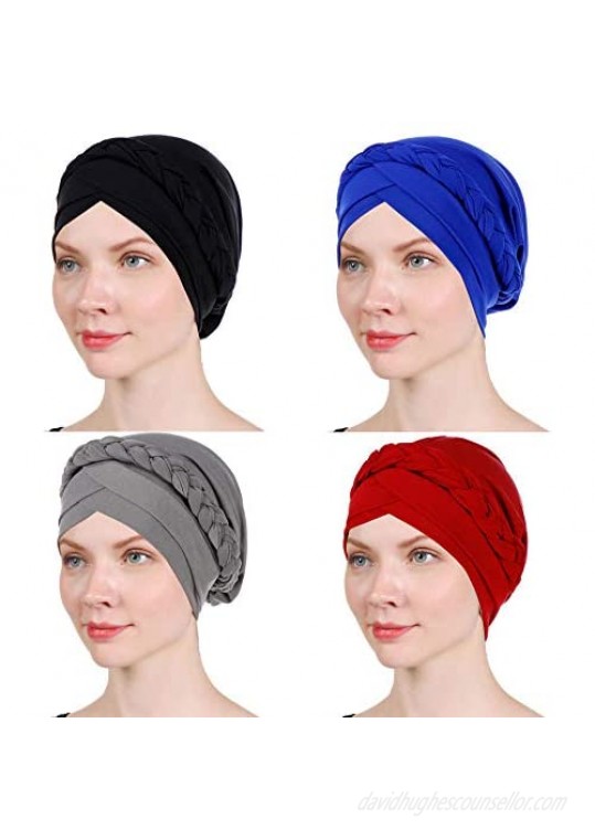 1 Pack / 2 Packs /4packs Women Turban Twisted Beaded Braid Chemical Cancer Headscarf Cap Hair Covered Wrap Hat