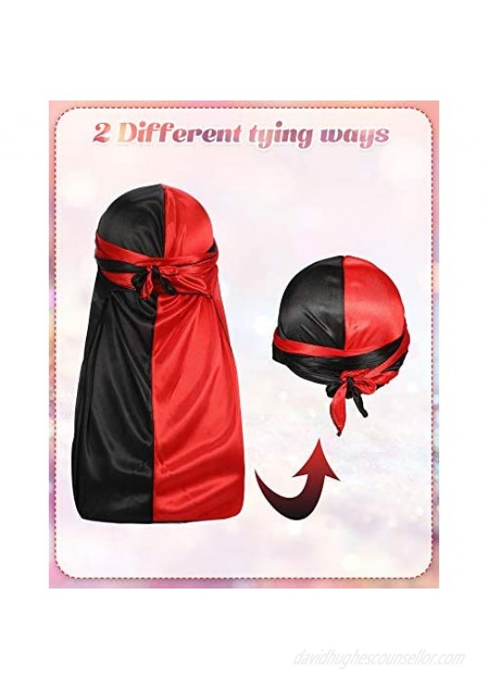 12 Pieces Silky Durag Two Tone Pirate Cap Long Tail Headwraps for Men and Women Silky Durag Hip-Hop Rapper Doo Rag Sleep Hat 12 Colors