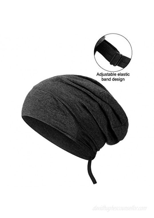 2 Pieces Satin Lined Sleep Cap Adjustable Slouchy Beanie Hat Sleeping Cap Night Skull Cap Slap Hat for Women Girls