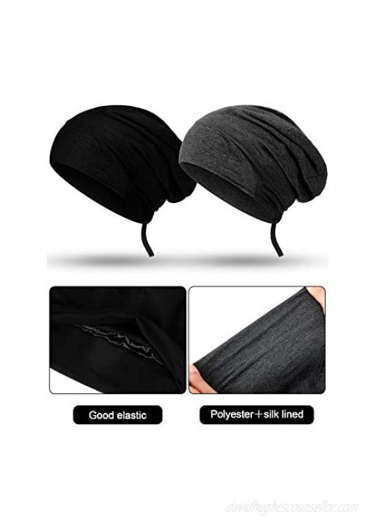 2 Pieces Satin Lined Sleep Cap Adjustable Slouchy Beanie Hat Sleeping Cap Night Skull Cap Slap Hat for Women Girls