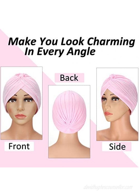 22 Pieces Stretch Turbans Head Beanie Cover Twisted Pleated Headwrap Assorted Colors Hair Cover Beanie Hats for Women Girls