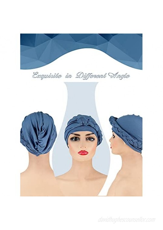 3 Pieces Head Wrap Turban Headwear Pre-Tied Twisted Braid Hair Cover Headwrap Hats for Women Girls