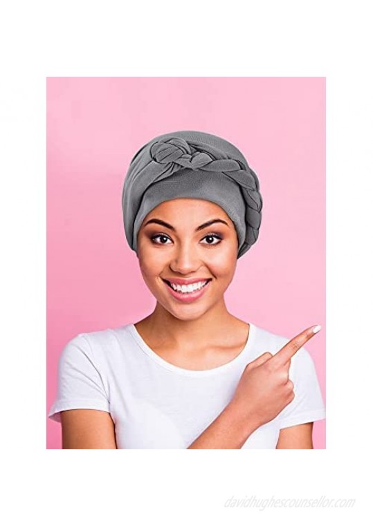 3 Pieces Head Wrap Turban Headwear Pre-Tied Twisted Braid Hair Cover Headwrap Hats for Women Girls