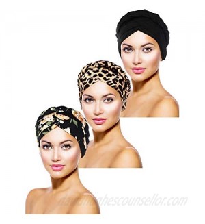 3 Pieces Women Turban Head Wrap Pre-Tied Bonnet Beanie Hat Sleeping Cap Headwrap