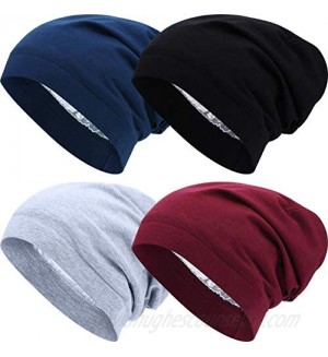 4 Pieces Satin Lined Sleep Cap Slouchy Beanie Hat Night Hair Cap for Women