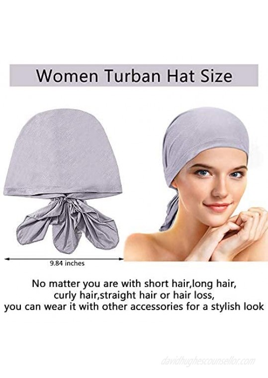 4 Pieces Slip-On Pre-Tied Head Scarves Women Headwear Turban Beanie Caps Head Wrap Headscarf for Women Girls