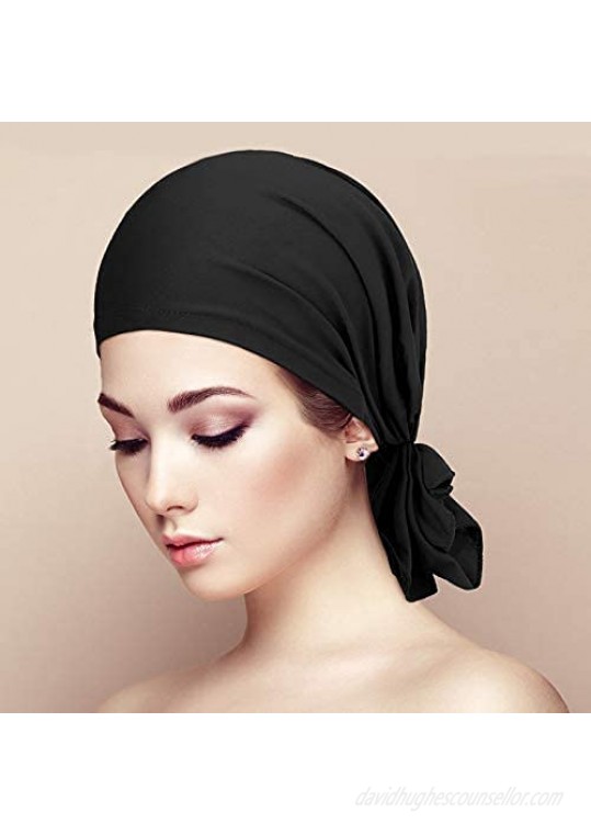 4 Pieces Slip-On Pre-Tied Head Scarves Women Headwear Turban Beanie Caps Head Wrap Headscarf for Women Girls