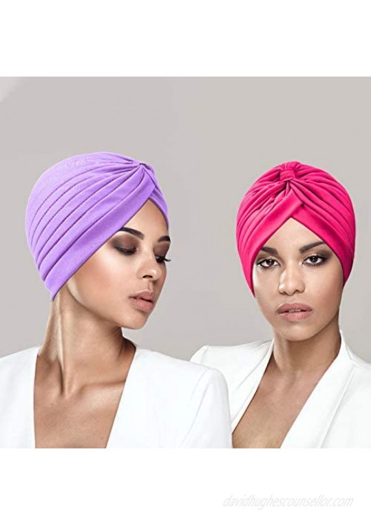 4 Pieces Stretch Polyester Turbans Head Beanie Cover Twisted Hat for Women Girl