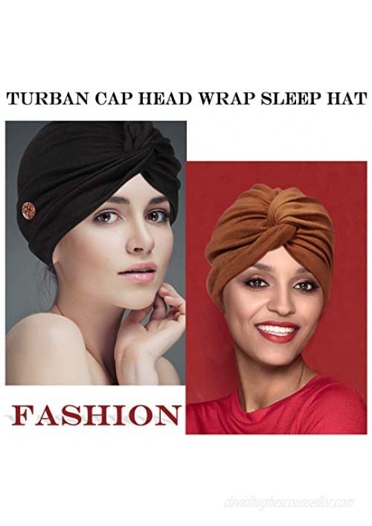 6 Pieces Bouffant Caps with Buttons Turban Sleep Hat Headwrap Head Scarf