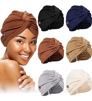 6 Pieces Bouffant Caps with Buttons Turban Sleep Hat Headwrap Head Scarf