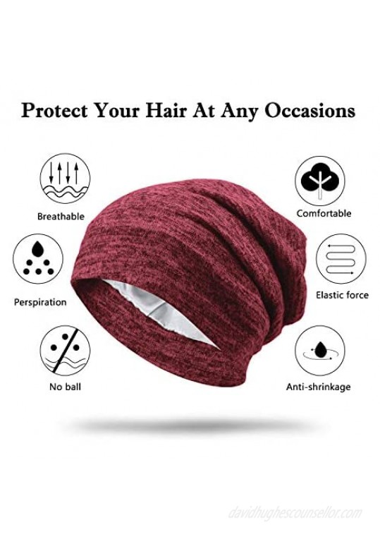 6 Pieces Satin Lined Sleep Cap Slouchy Beanie Slap Hat Night Hair Wrap Caps for Women Girls One Size