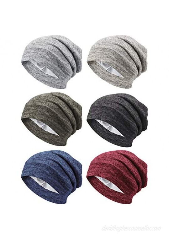 6 Pieces Satin Lined Sleep Cap Slouchy Beanie Slap Hat Night Hair Wrap Caps for Women Girls  One Size