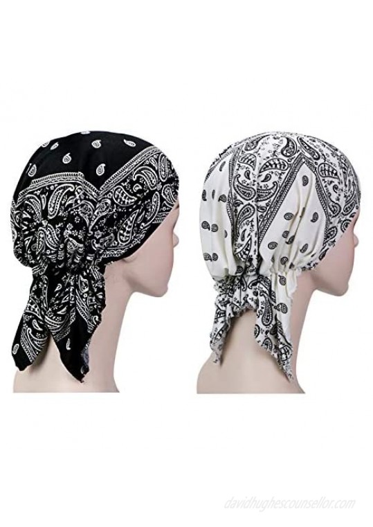 ASHILISIA 2 Pieces Women Chemo Hat Turban Beanie Pre-Tied Headwraps Headwear Bandana for Hair Loss