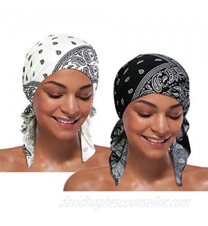 ASHILISIA 2 Pieces Women Chemo Hat Turban Beanie  Pre-Tied Headwraps Headwear Bandana for Hair Loss