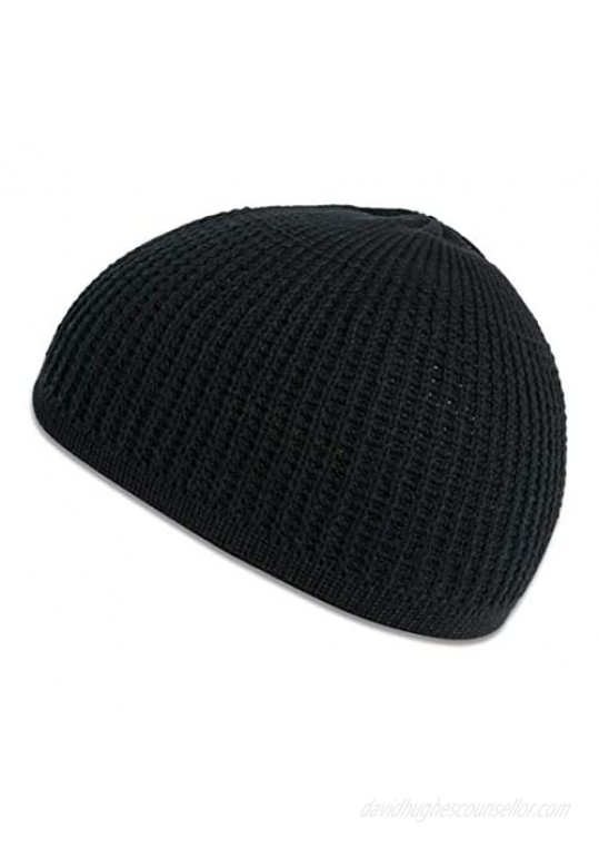 Candid Signature Apparel Cotton Skull Cap Beanie Kufi with Checkered-Knit Pattern in Solid Colors for Everyday Wear