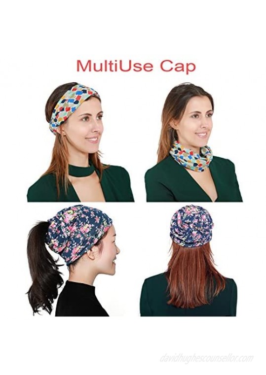 DancMolly Print Flower Cap Cancer Hats Beanie Stretch Casual Turbans for Women