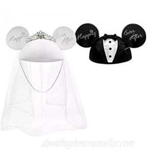Disney Parks Mickey Mouse Wedding Groom and Bride Ears Hat Set - Happily Ever After