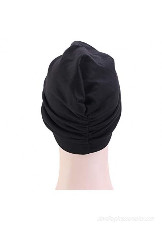 DuoZan Cotton Turbans Satin Liner Double-Layered Beanie Chemo Cap Sleep Bonnet