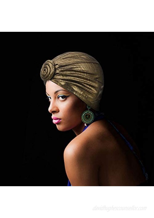 Frienda 4 Pieces African Headwraps Pre-Tied Bonnet Turban Knot Beanie Cap Headwrap Hat for Women Girls Favors 4 Colors