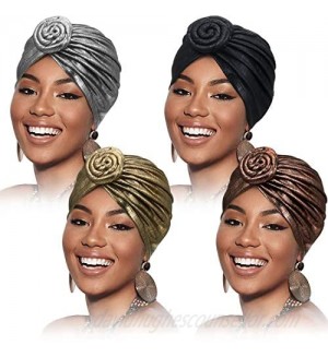 Frienda 4 Pieces African Headwraps Pre-Tied Bonnet Turban Knot Beanie Cap Headwrap Hat for Women Girls Favors  4 Colors