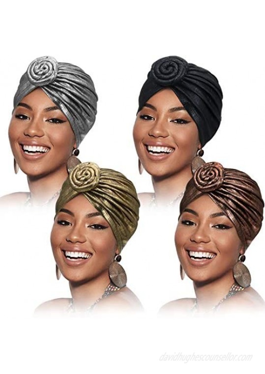 Frienda 4 Pieces African Headwraps Pre-Tied Bonnet Turban Knot Beanie Cap Headwrap Hat for Women Girls Favors  4 Colors