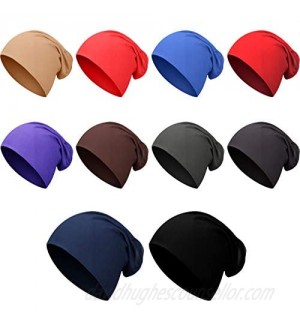Geyoga 10 Pieces Thin Knit Slouchy Cap Beanie Lightweight Hip-Hop Sleep Cap Soft Stretch Baggy Hat for Adult