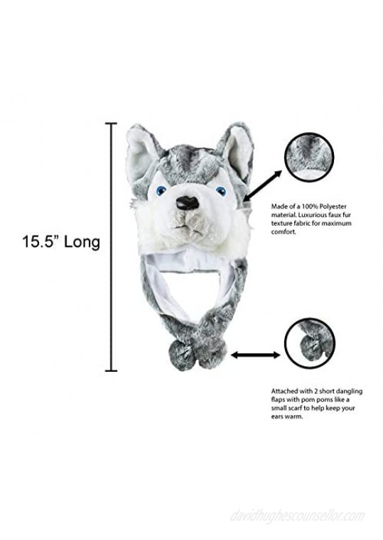 Husky Timber Wolf Cute Plush Animal Winter Hat Warm Winter Fashion (Short)