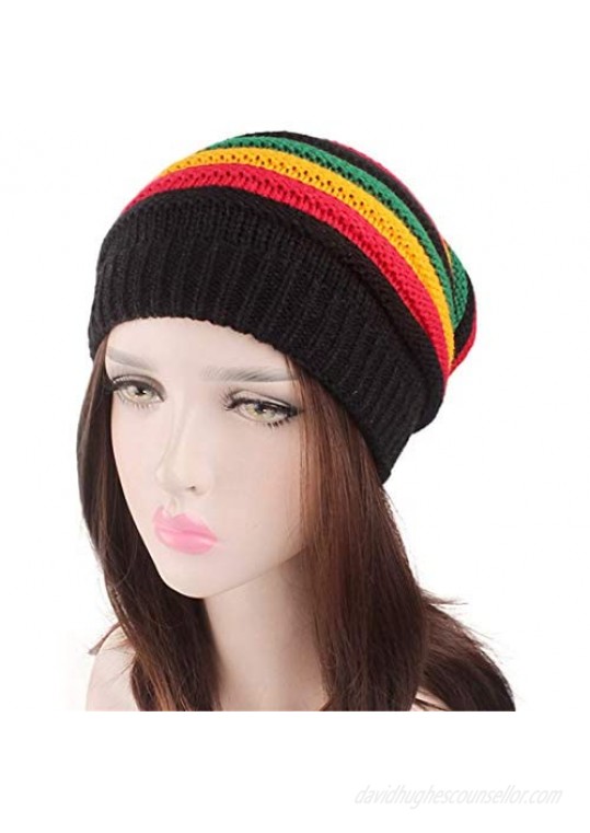 Qhome Fashion Bob Marley Jamaican Reggae Cap Multi-Colour Striped Rasta Hat Slouchy Baggie Beanie Skullies Gorro Rasta Women