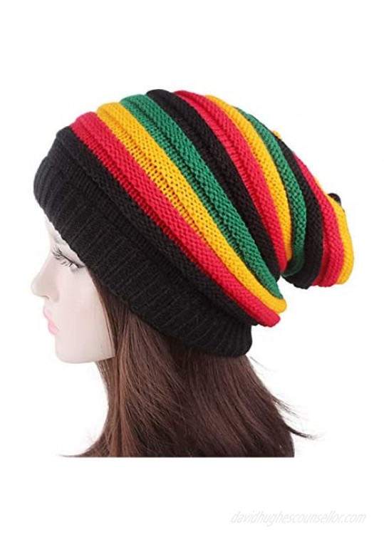 Qhome Fashion Bob Marley Jamaican Reggae Cap Multi-Colour Striped Rasta Hat Slouchy Baggie Beanie Skullies Gorro Rasta Women