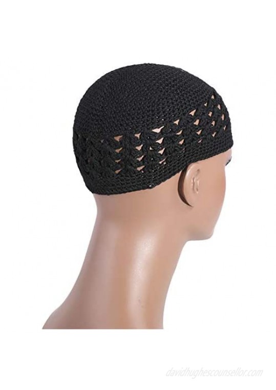 Qovelly 100% Cotton Lattice Crochet Knit Kufi Caps 3 Packed Skull Covers Hat(Set1)