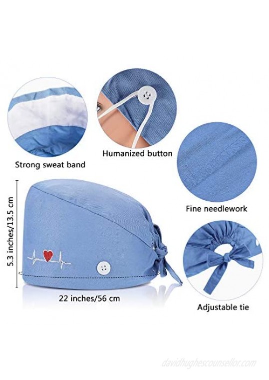 SATINIOR 4 Pieces Working Cap with Buttons Unisex Bouffant Working Hat with Adjustable Sweatband