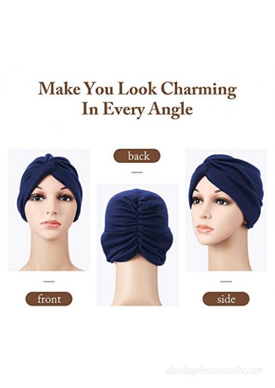 SATINIOR 6 Pieces Turbans for Women Soft Pre-Tied Knot Fashion Pleated Turban Cap Beanie Headwrap Sleep Hat