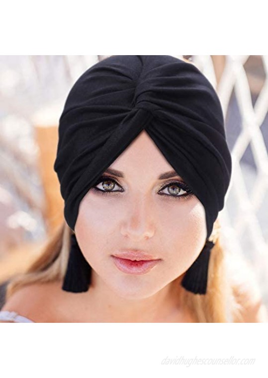 SATINIOR 6 Pieces Turbans for Women Soft Pre-Tied Knot Fashion Pleated Turban Cap Beanie Headwrap Sleep Hat