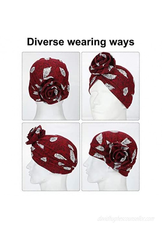 SATINIOR 8 Pieces Turbans African Pattern Knot Headwrap Bohemian Print Pre-Tied Flower Knot Bonnet Hats for Women Girls