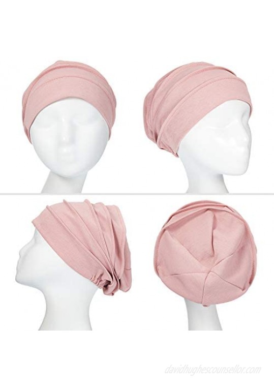 Syhood 4 Pieces Slouchy Beanies Hats Soft Cotton Sleep Cap Stretchy Sleeping Cap Headwear for Women