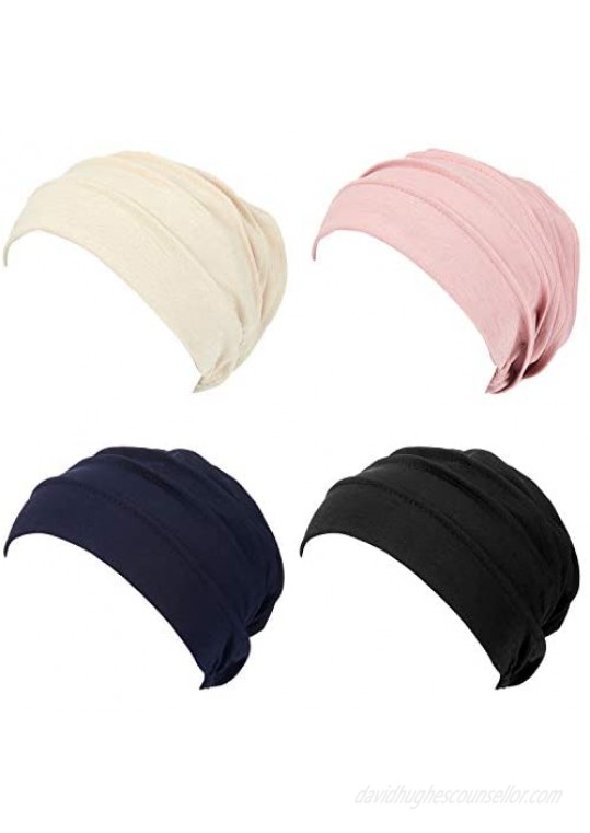 Syhood 4 Pieces Slouchy Beanies Hats Soft Cotton Sleep Cap Stretchy Sleeping Cap Headwear for Women