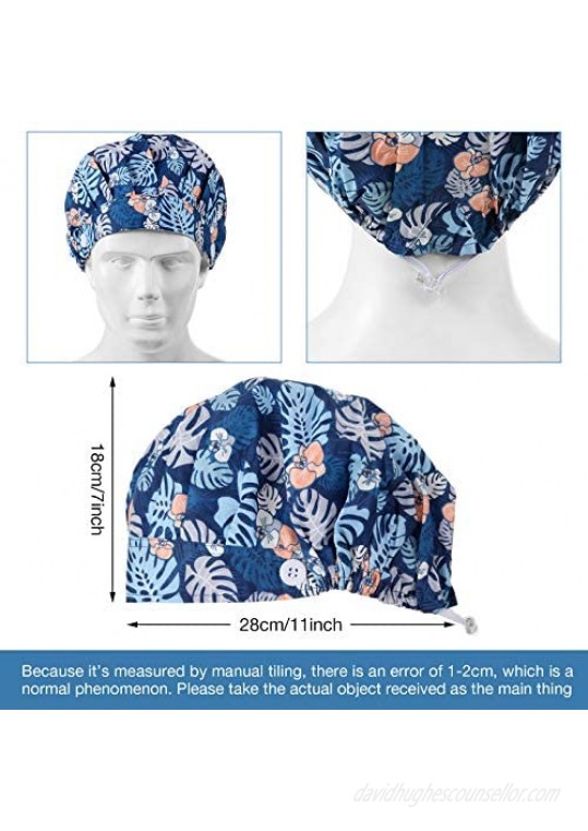 Syhood 6 Pieces Button Bouffant Hats Adjustable Printed Sweatband Caps for Women Men
