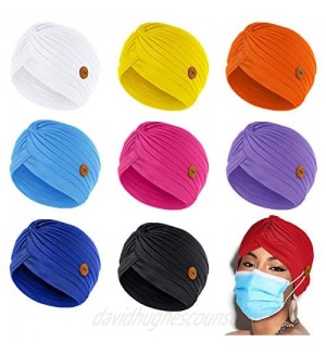 Syhood Turbans Cap with Button Women Pre-Tied Knot Pleated Headwrap Beanie Soft Sleep Hat India's Hat