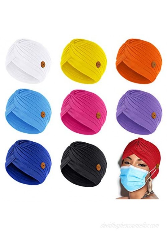 Syhood Turbans Cap with Button Women Pre-Tied Knot Pleated Headwrap Beanie Soft Sleep Hat India's Hat