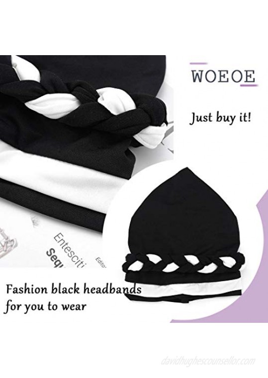 Woeoe African Turban India's Hat Black Stretch Soft Head Scarf Elastic Polyester Head Wrap Short Braid Beanie Cap Headwear for Women and Girls (black)