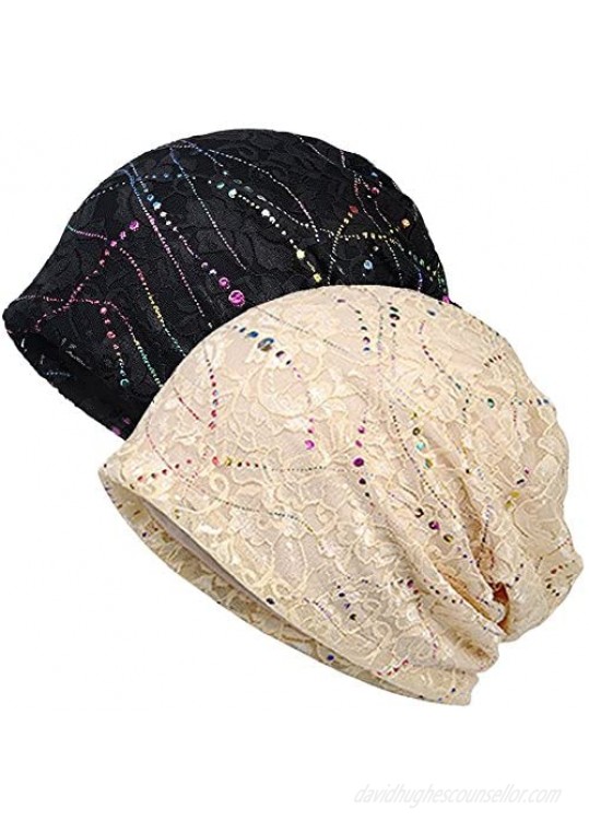 Womens Cotton Beanie Lace Turban Soft Sleep Cap Chemo Hats Fashion Slouchy Hat