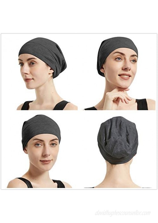 Womens Satin Lined Beanie 2-Pack Adjustable Silk Lined Slouchy Beanie Night Sleeping Cap Cancer Chemo Hat