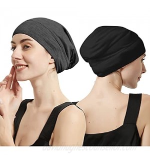 Womens Satin Lined Beanie  2-Pack Adjustable Silk Lined Slouchy Beanie Night Sleeping Cap Cancer Chemo Hat